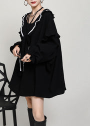 Comfy Black V Neck Ruffles asymmetrical design Fall Maxi Dresses Long sleeve