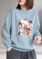 Comfy Blue Casual O-Neck Print Fall Sweatshirt - SooLinen