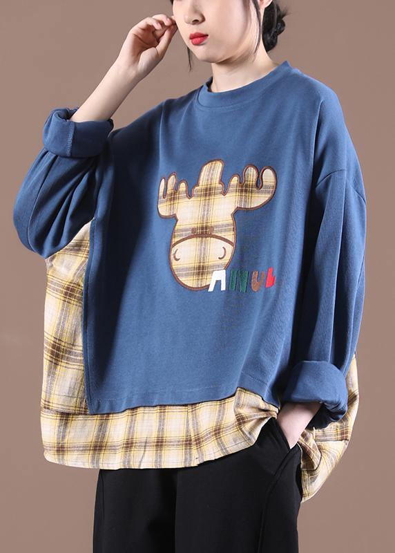 Comfy Blue Graphic Loose Sweatshirts Top - SooLinen