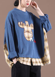 Comfy Blue Graphic Loose Sweatshirts Top - SooLinen