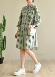 Comfy Green Striped Chiffon Cinched Summer Dress - SooLinen