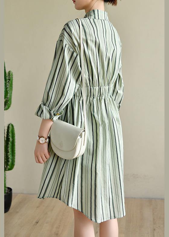 Comfy Green Striped Chiffon Cinched Summer Dress - SooLinen