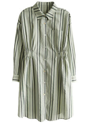 Comfy Green Striped Chiffon Cinched Summer Dress - SooLinen