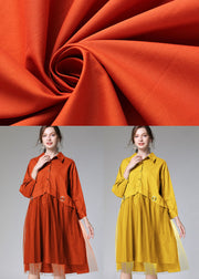 Comfy Orange Peter Pan Colla Cotton Button Fall Party Dress