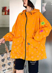 Comfy Orange Print UPF 50+ Coat Jacket Hooded Hoodie Coat - SooLinen