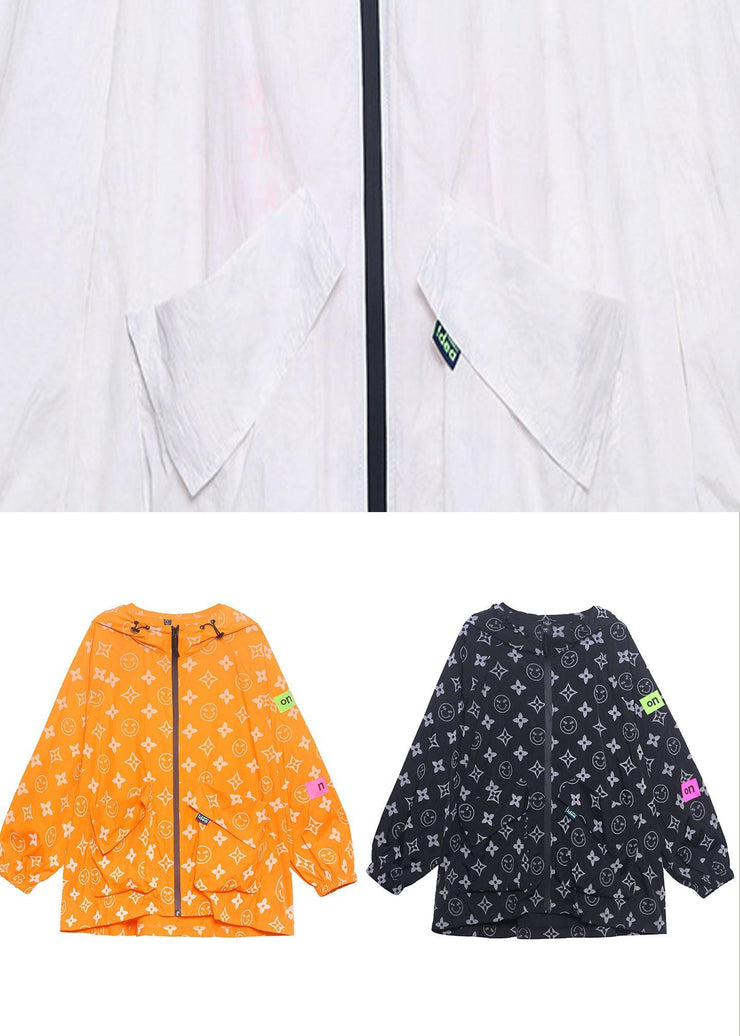 Comfy Orange Print UPF 50+ Coat Jacket Hooded Hoodie Coat - SooLinen