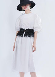 Comfy White Puff Sleeve Long Summer Cotton Dress - SooLinen