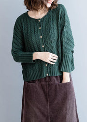 Comfy blackish green knitted pullover plus size clothing o neck Batwing Sleeve sweaters - SooLinen