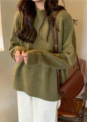 Comfy fall green knit sweat tops plus size high neck knit blouse - SooLinen