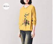 Comfy yellow knit jacket trendy plus size autumn prints knit sweat tops pockets - SooLinen