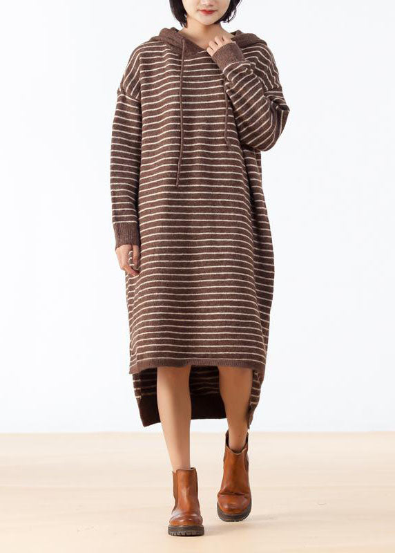 Cozy Sweater Weather Largo Coffee High Low Saum Knit Stripe Loose Dress