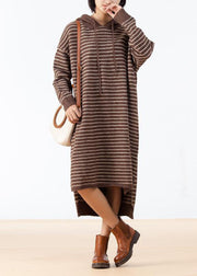 Cozy Sweater Weather Largo Coffee High Low Saum Knit Stripe Loose Dress