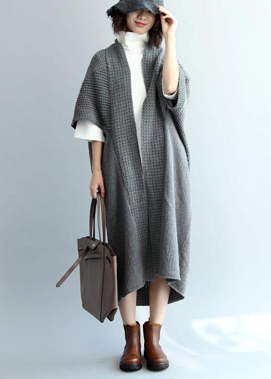 Cozy fall knitted coat trendy plus size gray Batwing Sleeve - SooLinen