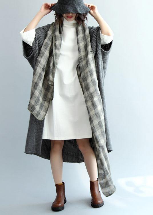 Cozy fall knitted coat trendy plus size gray Batwing Sleeve - SooLinen