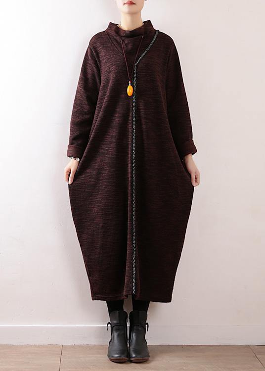 Cozy high neck Sweater dress outfit Re fashion chocolate baggy knit fall - SooLinen