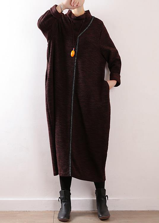 Cozy high neck Sweater dress outfit Re fashion chocolate baggy knit fall - SooLinen