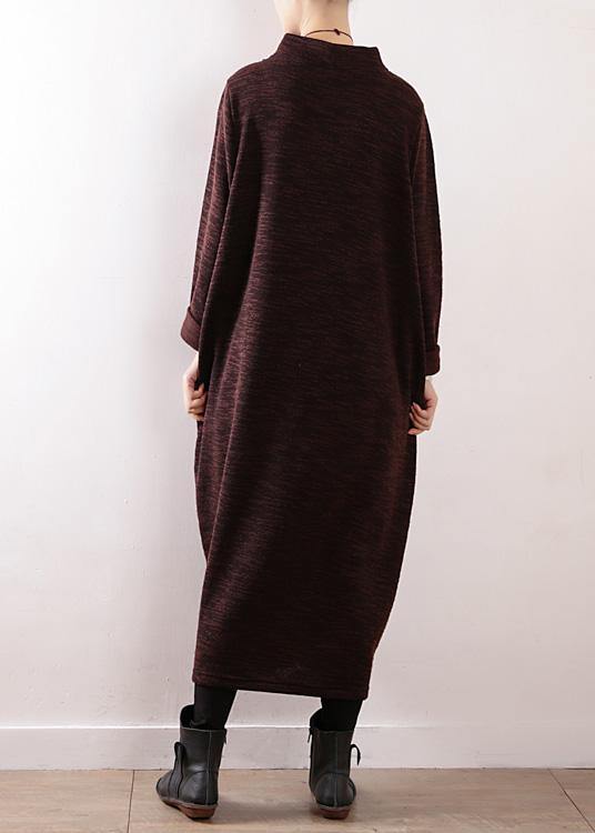 Cozy high neck Sweater dress outfit Re fashion chocolate baggy knit fall - SooLinen