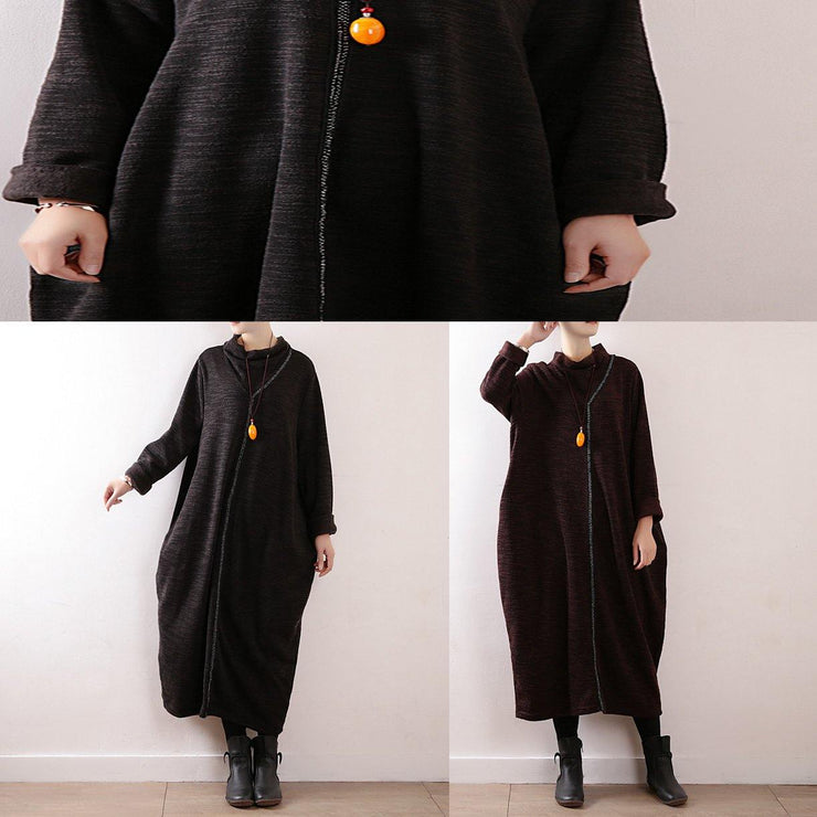 Cozy high neck Sweater dress outfit Re fashion chocolate baggy knit fall - SooLinen