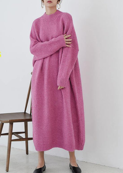 Cozy o neck Sweater fall weather plus size rose daily knit long dresses - SooLinen