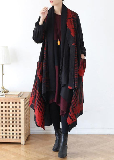 Cozy red print coat plus size spring asymmetric coat - SooLinen