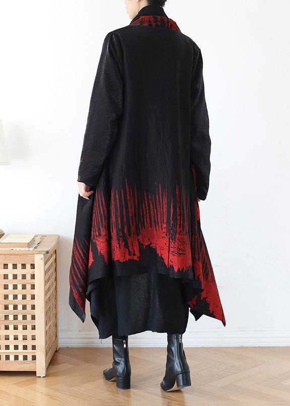 Cozy red print coat plus size spring asymmetric coat - SooLinen