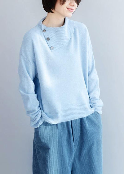 Cozy winter light blue knit sweat tops fashion long sleeve clothes - SooLinen