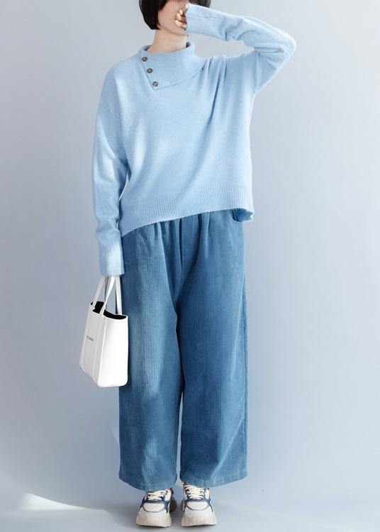 Cozy winter light blue knit sweat tops fashion long sleeve clothes - SooLinen