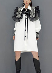 Cute White button Peter Pan Collar Lace Patchwork shirt Dresses Spring