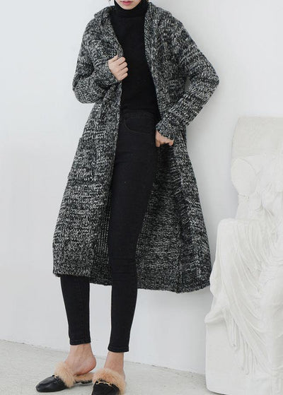 Cute fall knitted coat casual gray hooded pockets sweater coat - SooLinen