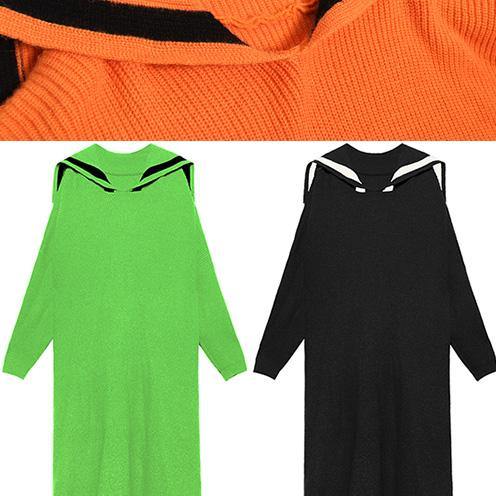 Cute green Sweater dresses plus size Sailor Collar Art winter sweater dresses - SooLinen