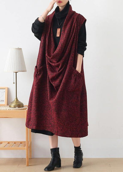 Cute o neck asymmetric Sweater weather burgundy oversized sweater dress - SooLinen