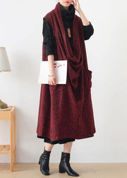 Cute o neck asymmetric Sweater weather burgundy oversized sweater dress - SooLinen