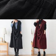 Cute o neck asymmetric Sweater weather burgundy oversized sweater dress - SooLinen