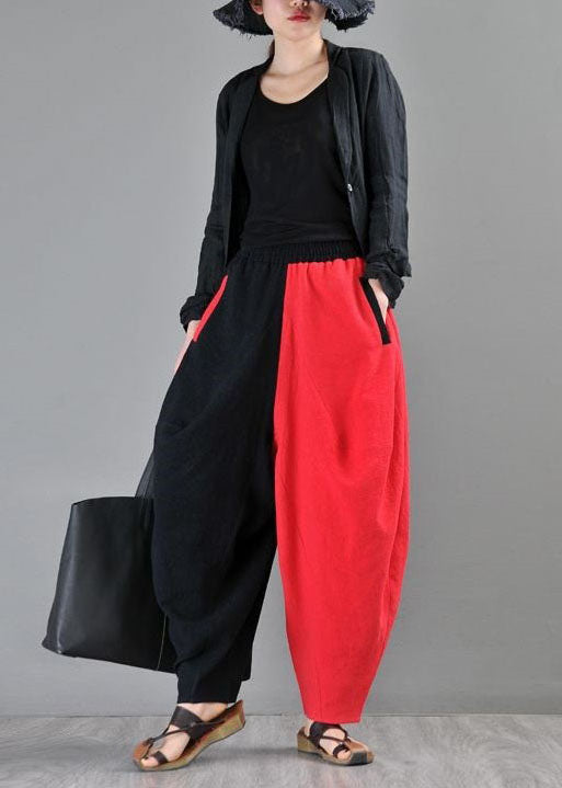 DIY Black Patchwork Red lantern Pants Winter