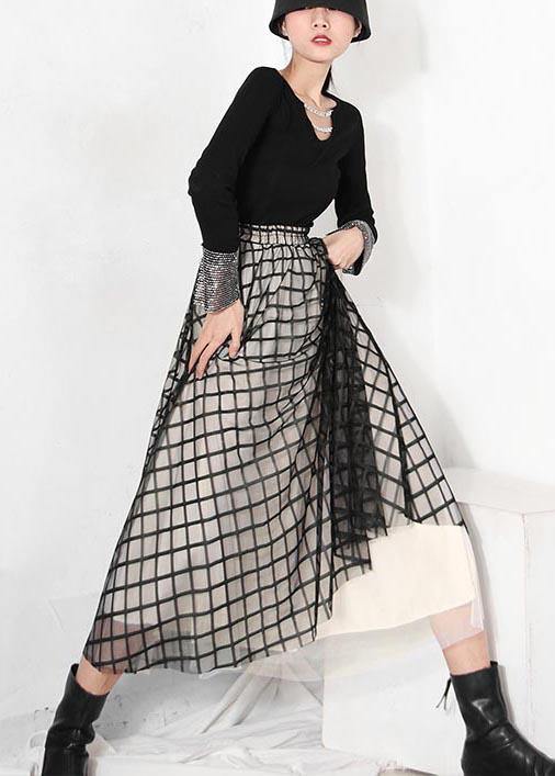 DIY Black Plaid Patchwork Pleated Summer Skirt - SooLinen