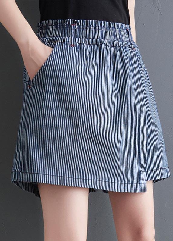 DIY Blue Striped Wide Leg hot pants Summer - SooLinen