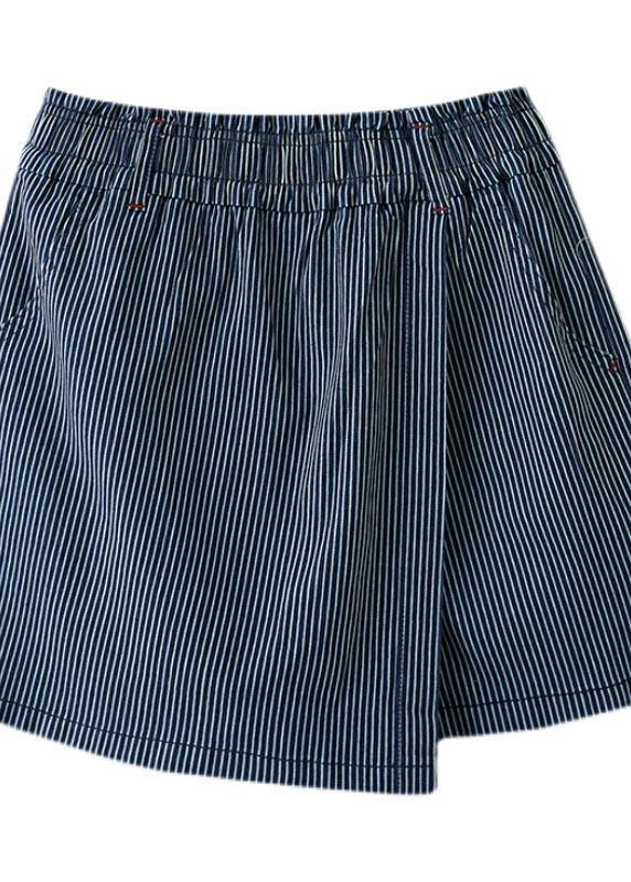 DIY Blue Striped Wide Leg hot pants Summer - SooLinen