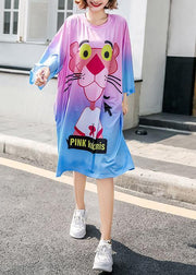 DIY Cartoon print cotton Long Shirts short sleeve Maxi summer Dresses - SooLinen