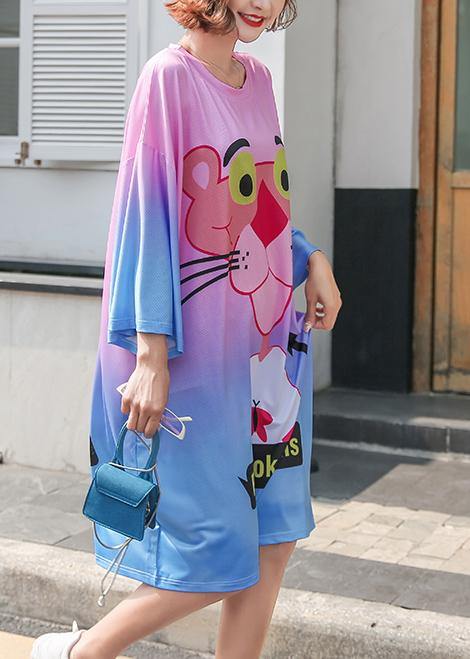 DIY Cartoon print cotton Long Shirts short sleeve Maxi summer Dresses - SooLinen