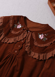 DIY Chocolate Embroideried Button Corduroy Blouses Spring