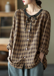 DIY Chocolate Plaid Button tie Fall Shirt Long sleeve