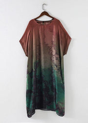 DIY Green Print Chiffon Batwing Sleeve Summer Long Dresses - SooLinen