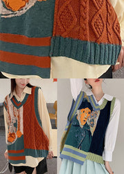 DIY Green V Neck Jacquard cozy Fall Knit Vest