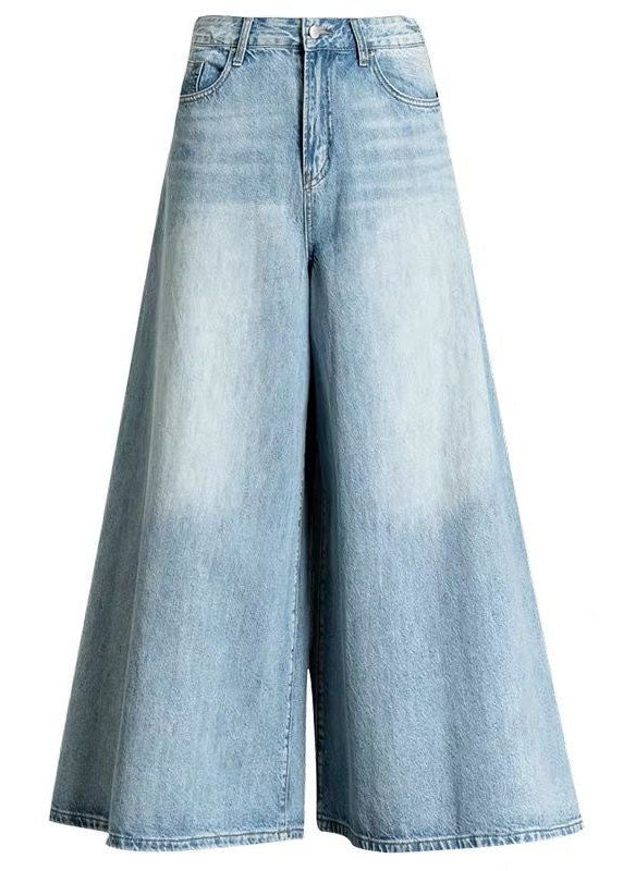 DIY Light Blue fashion Pockets Casual Wide Leg Fall Denim Pants