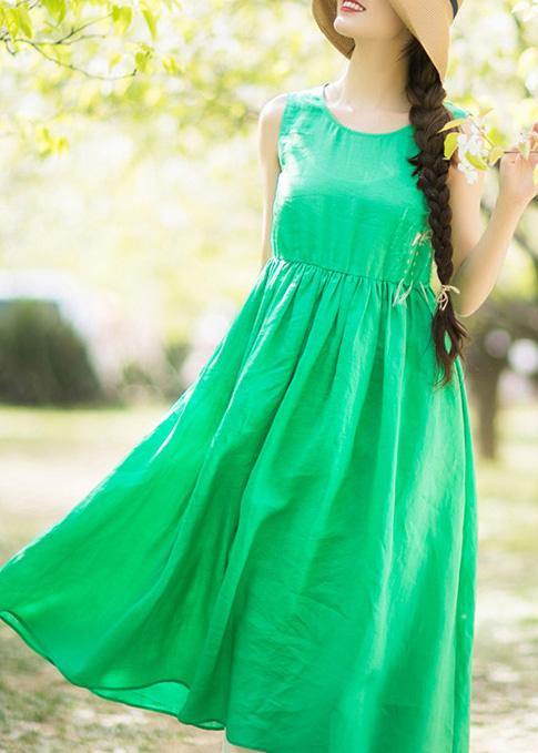 DIY O Neck Sleeveless Summer Wardrobes Work Green Long Dresses - SooLinen