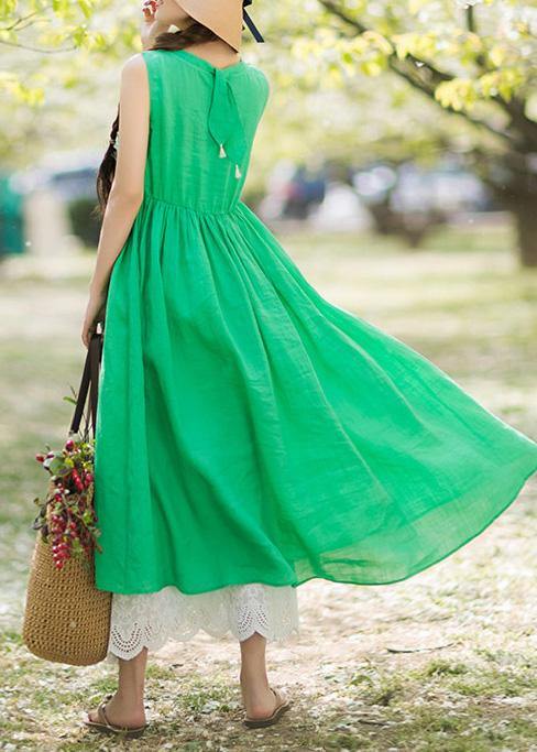 DIY O Neck Sleeveless Summer Wardrobes Work Green Long Dresses - SooLinen