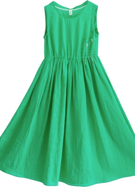 DIY O Neck Sleeveless Summer Wardrobes Work Green Long Dresses - SooLinen