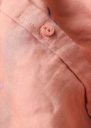 DIY Orange Embroideried Loose Linen Shirts Spring