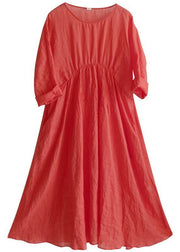 DIY Orange Red Clothes O Neck Cinched Robes Summer Dress - SooLinen