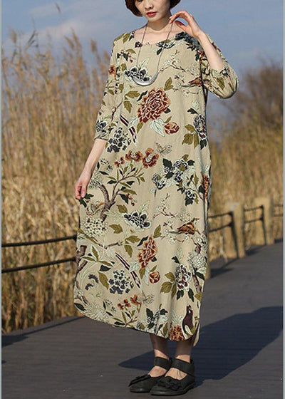 DIY Peony Flower Clothes For Women O Neck Pockets Maxi Spring Dress - SooLinen